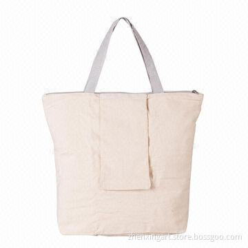 Canvas Foldable Shopping Bag with Zipper Closure at Top